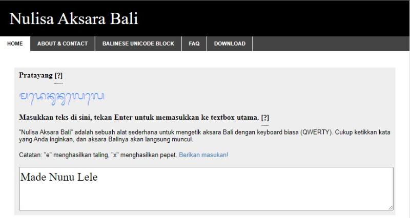 Nulisa Aksara Bali Website Translate Latin ke Aksara Bali Online Gratis