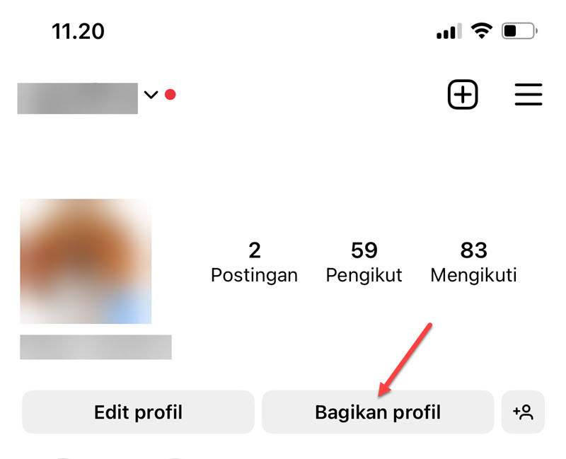 Menu bagikan profil Instagram di Aplikasi Android iOS