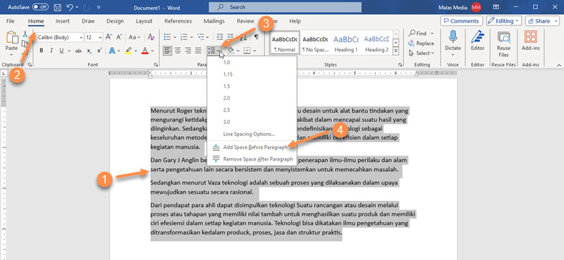 Add Space Before Paragraph Mengatur Jarak Spasi  Antar Pagraraf