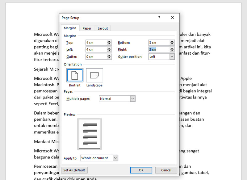 Cara mengatur margin 4433 untuk skripsi di Word