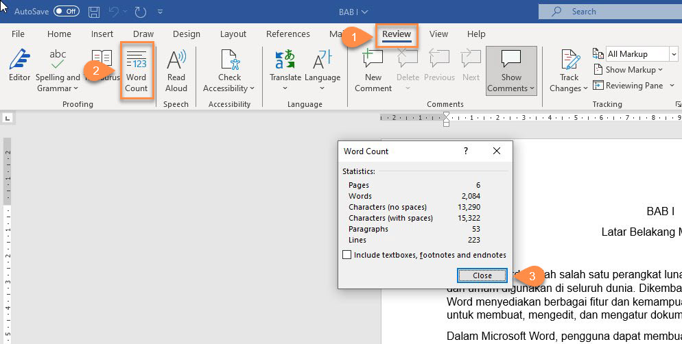 Menghitung Jumlah Kata di Word Windows
