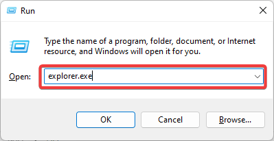 Restar Explorer melalui menu Run Windows